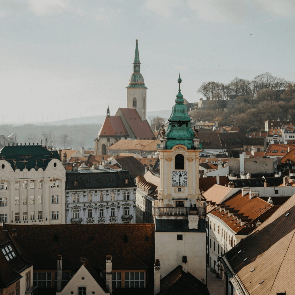 Panorama of Bratislava with Bratislava Old Town Hall and St. Martin's Cathedral above it