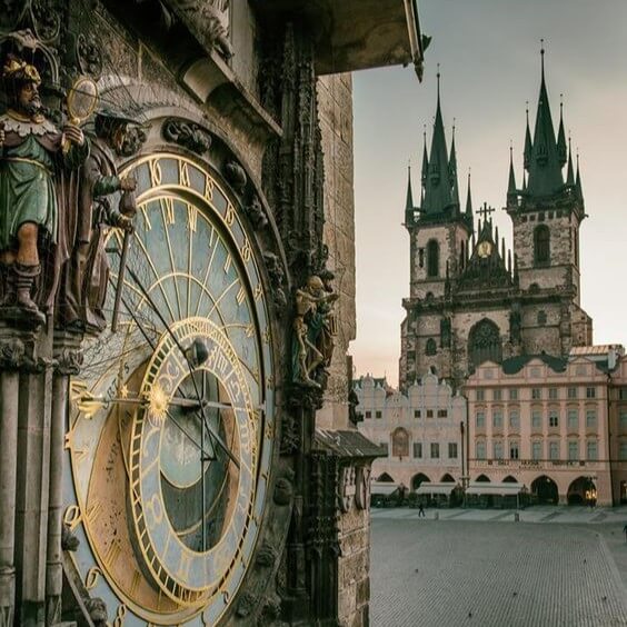 View on Orloj and Tynsky church during Central Europe Itinerary tour