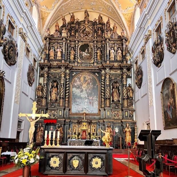 St. John Baptist Cathedral in Trnava, exterior of cathedral with the highest wooden altar in Central Europe with biblical statues from new and old testament 