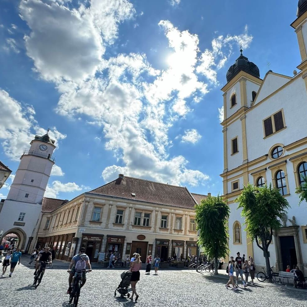 Historic square in Trenčín with Church of the Nativity of the Virgin Mary, Trenčín 2026