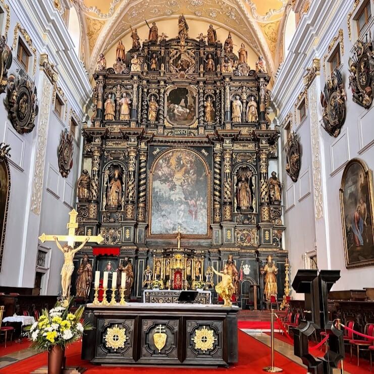 Baroque interior of St John Baptist Cathedral in Trnava with magnificent 17th century wooden altar