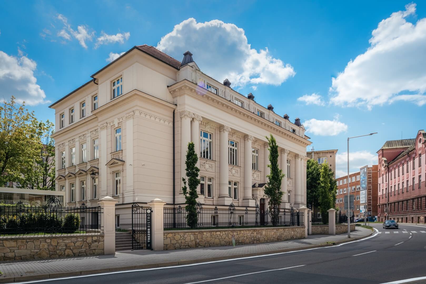 Historic neoclassical bank building Trezor Bistro Zilina Slovakia