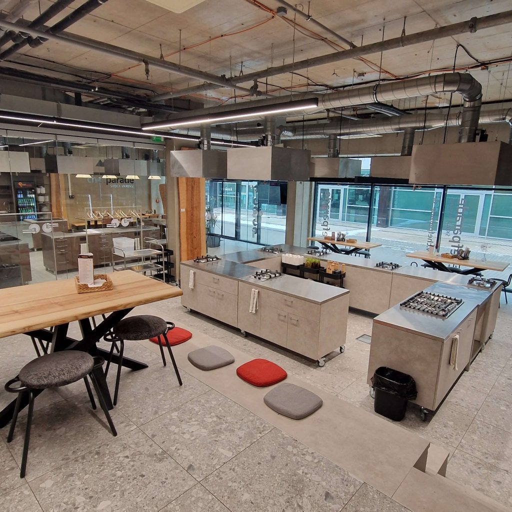 Modern professional cooking class kitchen setup in Bratislava