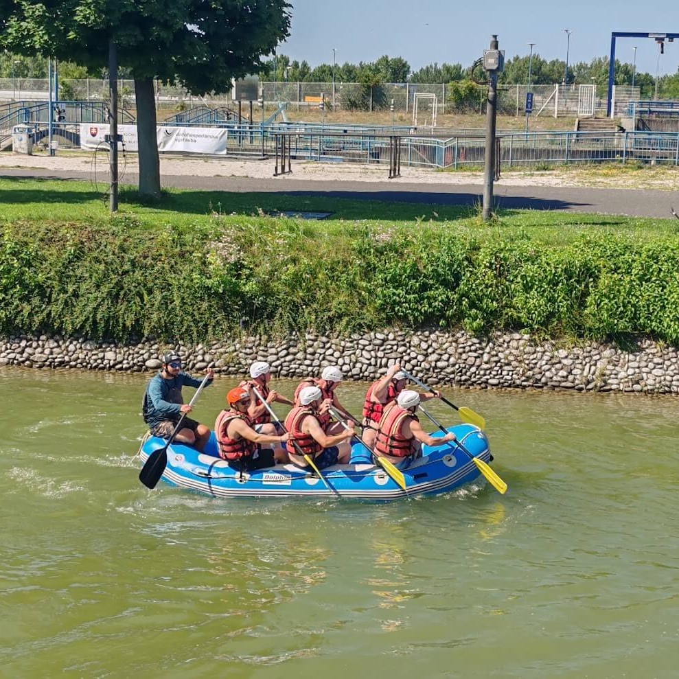 Group rafting on artificial whitewater channel in Čunovo near Bratislava